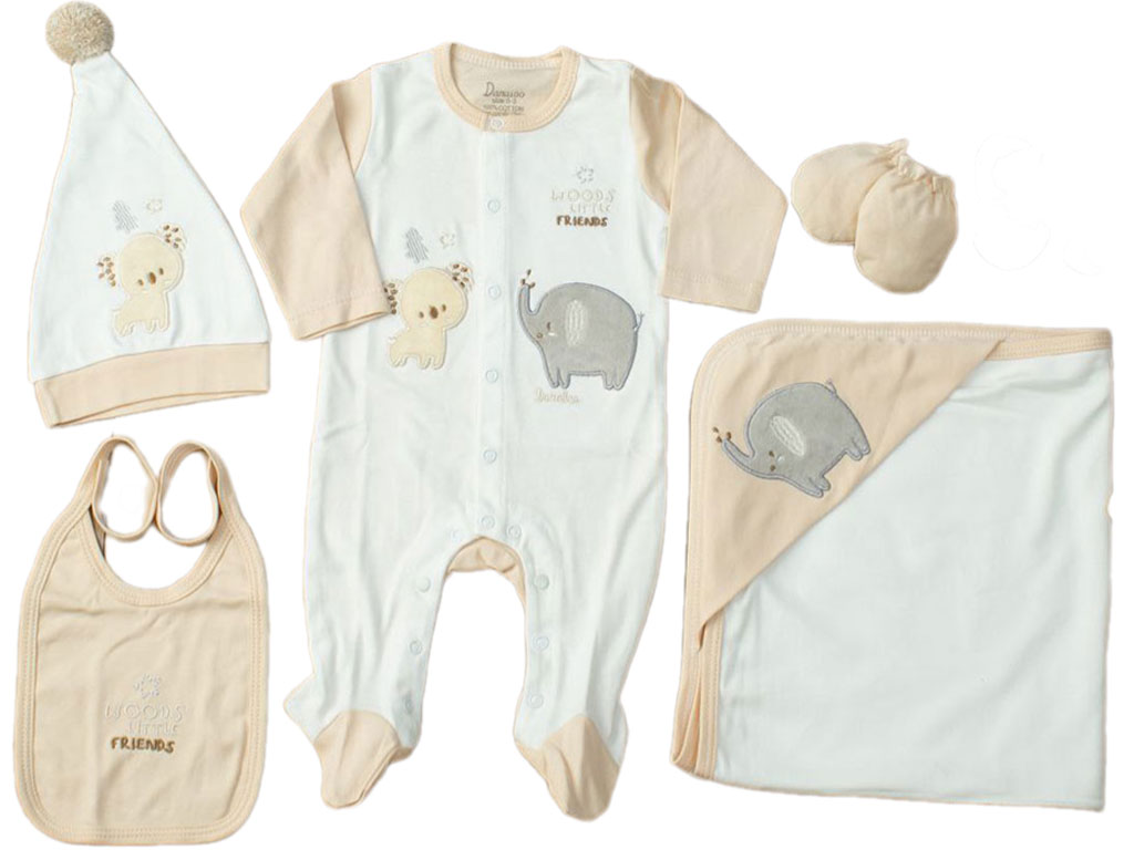 ست بیمارستانی 7 تکه رنگ کرم شیری طرح دوستان کوچک دانالو danaloo