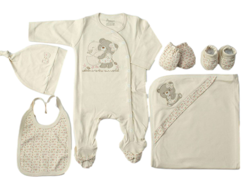 ست بیمارستانی 7 تکه رنگ کرم طرح خرس و جوجه دانالو danaloo