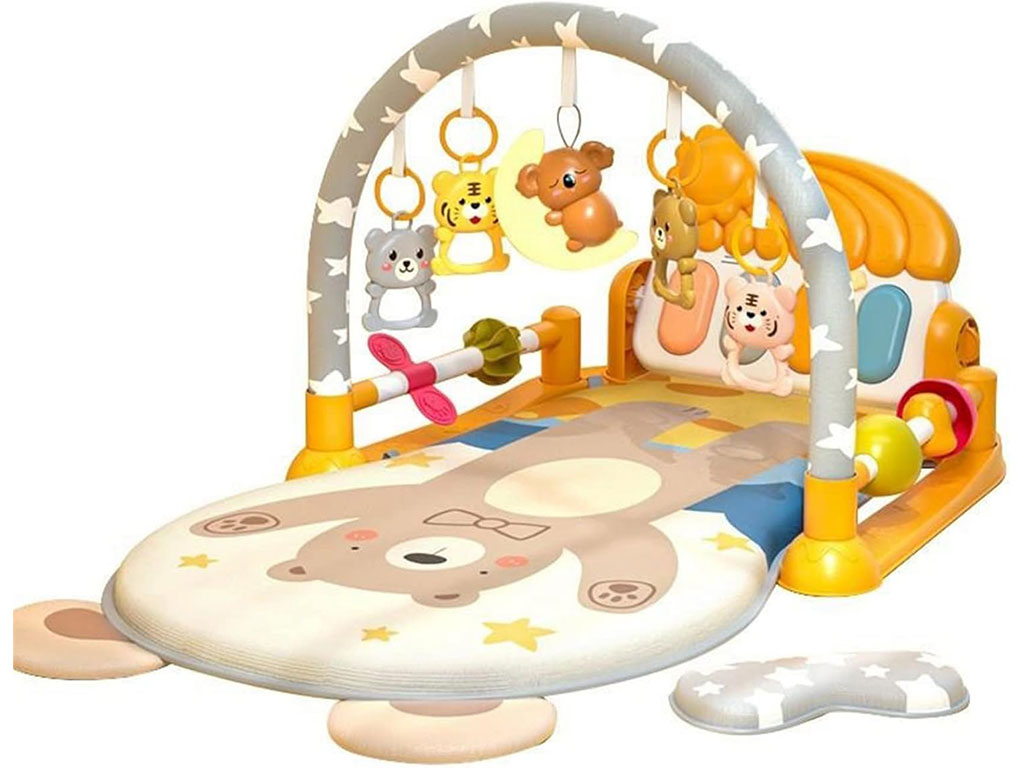 تشک بازی موزیکال و چراغدار طرح خرس با آویز چراغدار کوالا و ماه نوزادی mibaoli