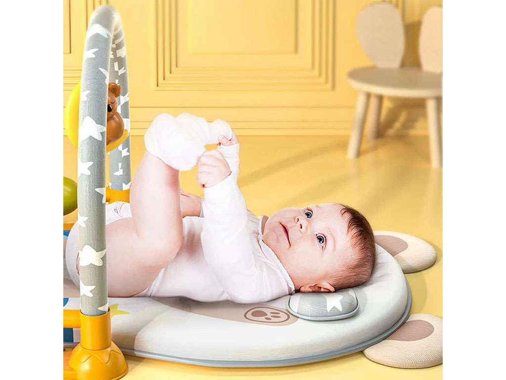 تشک بازی موزیکال و چراغدار طرح خرس با آویز چراغدار کوالا و ماه نوزادی mibaoli