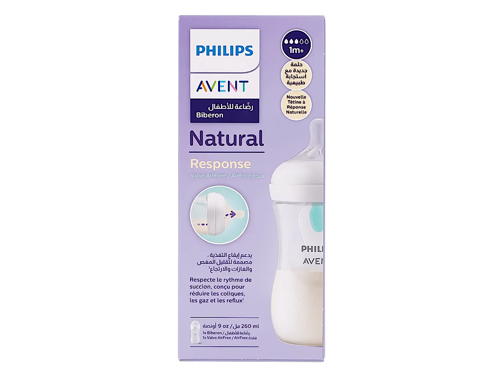 شیشه شیر سوپاپ دار  نوزادی بالای 1 ماه 3  قطره مدل نچرال Natural ظرفیت 260 میلی لیتر philips avent فیلیپس اونت