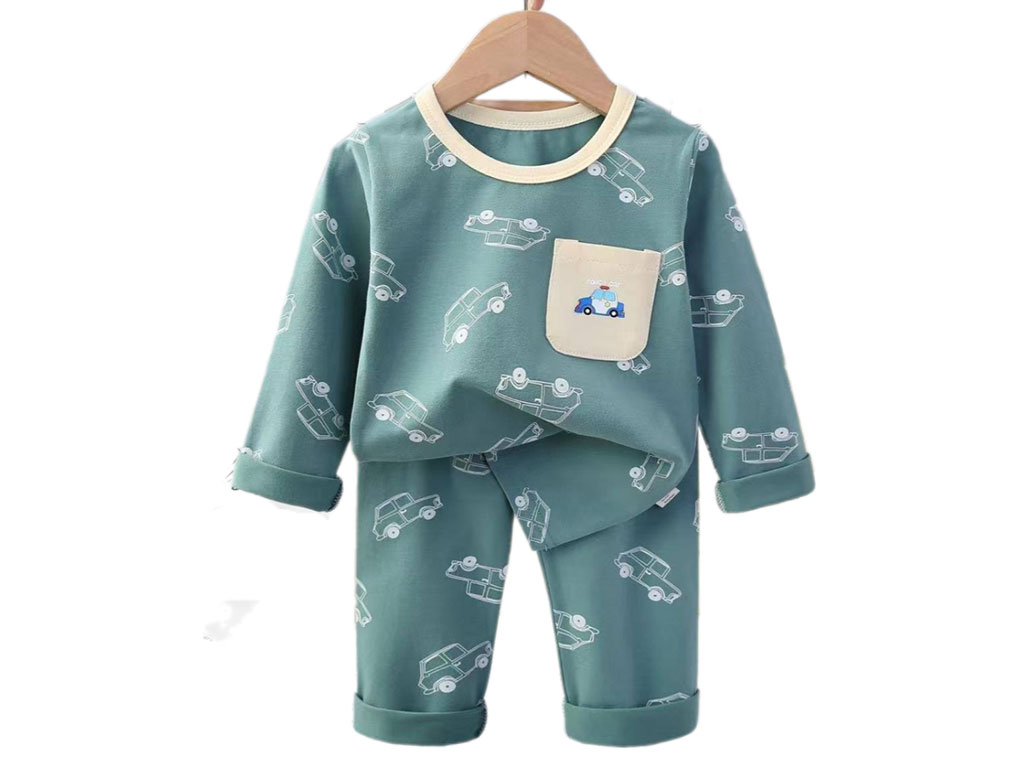 بلوز و شلوار راحتی پسرانه رنگ سبز طرح ماشین پلیس