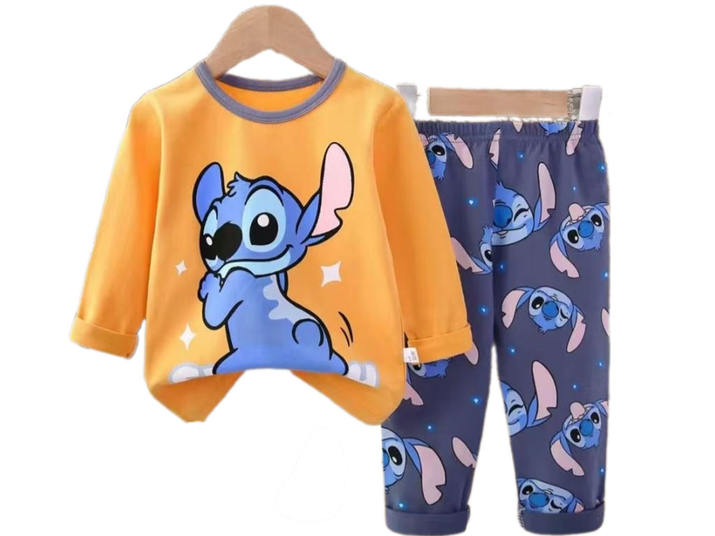 بلوز و شلوار راحتی پسرانه رنگ زرد خردلی طرح استیچ