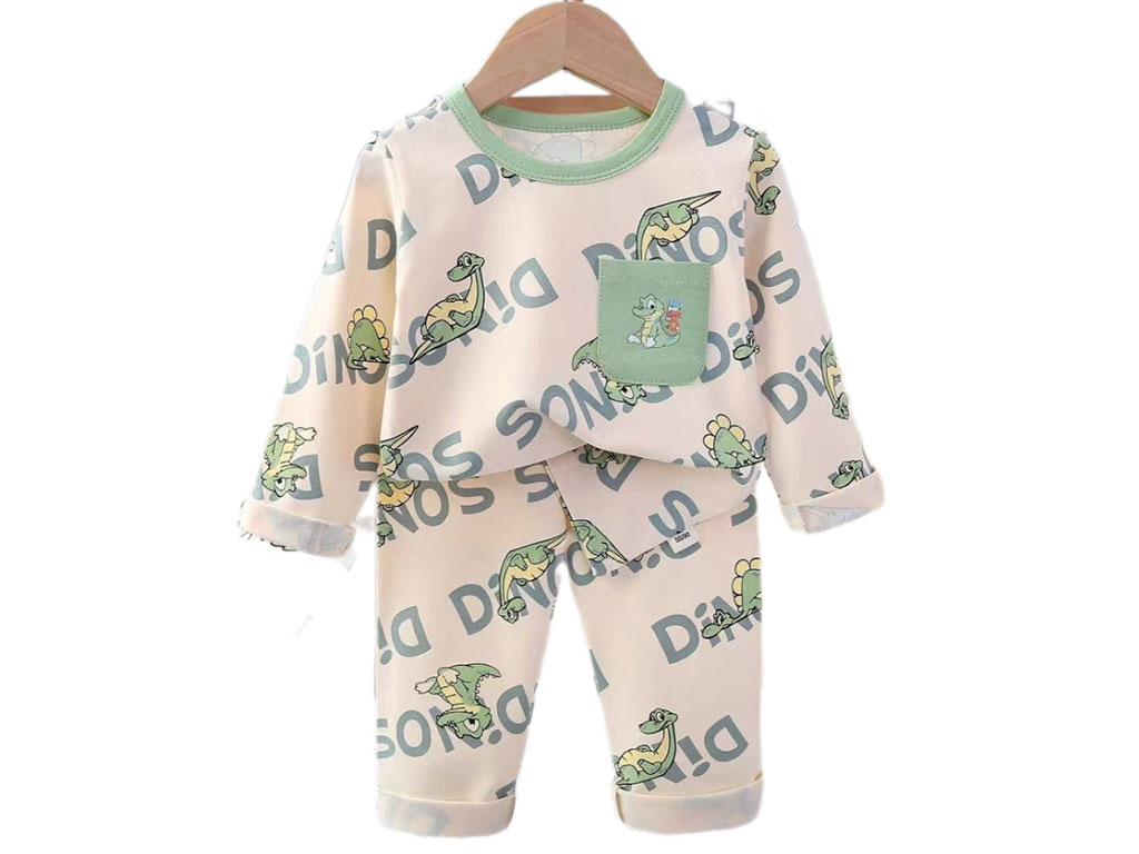 بلوز و شلوار راحتی پسرانه رنگ شیری طرح دایناسور