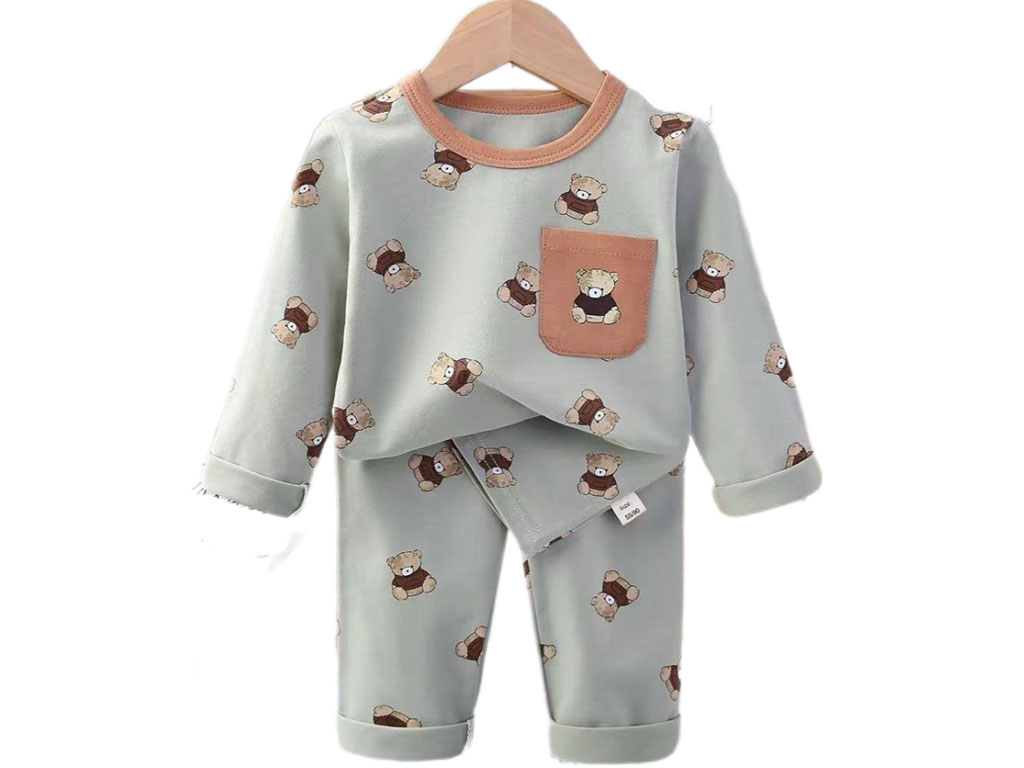 بلوز و شلوار راحتی رنگ سبز سدری روشن طرح خرس