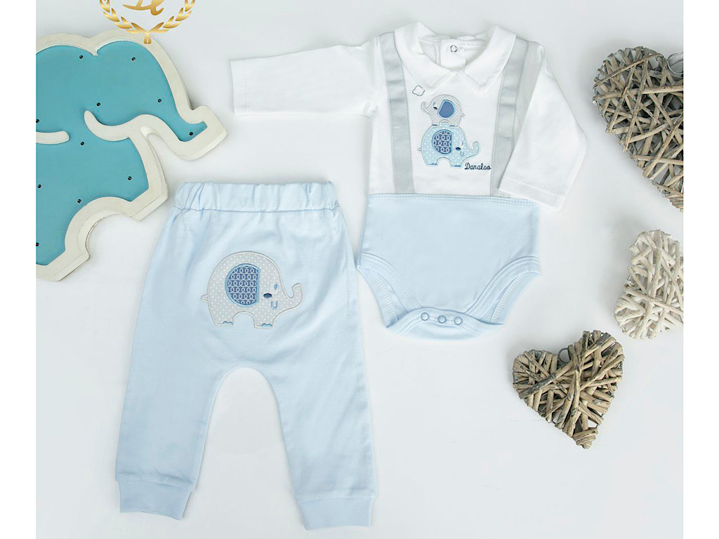 بادی آستین بلند و شلوار نوزادی پسرانه طرح فیل آبی دانالو Danaloo