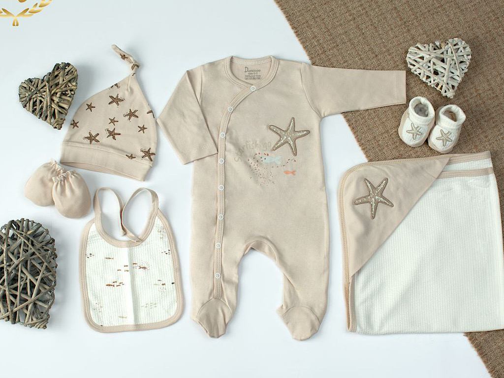 ست بیمارستانی 7 تکه رنگ کرم طرح ستاره دریایی دانالو danaloo