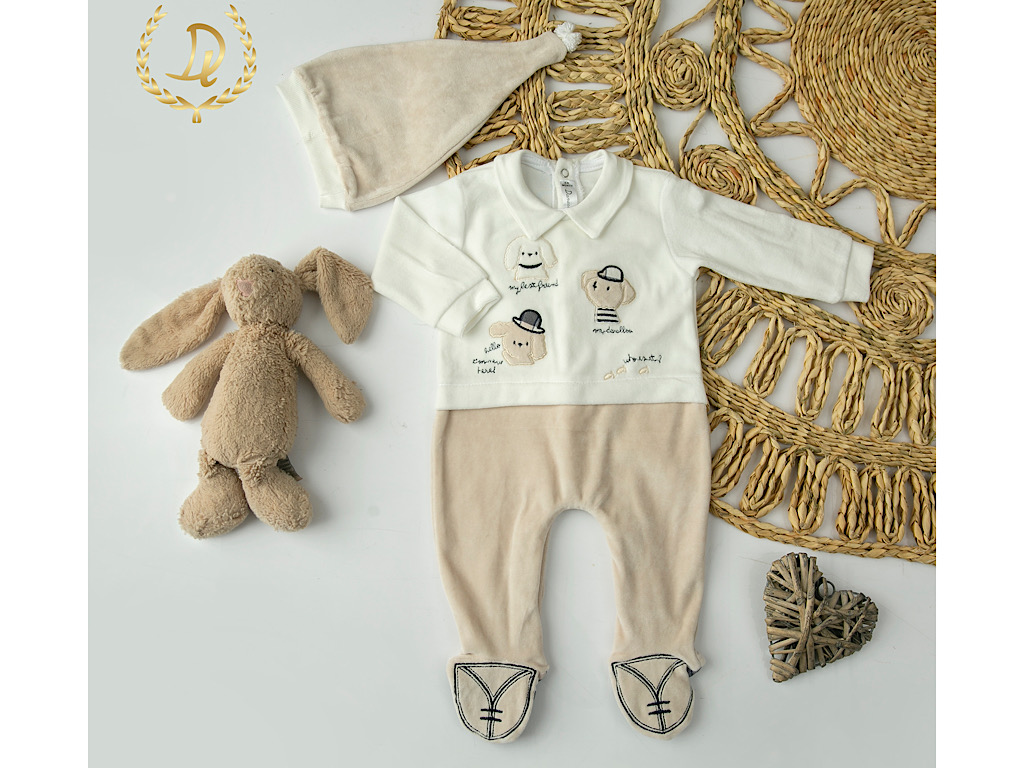 سرهمی مخمل جورابدار با کلاه نوزادی طرح tito دانالو Danaloo