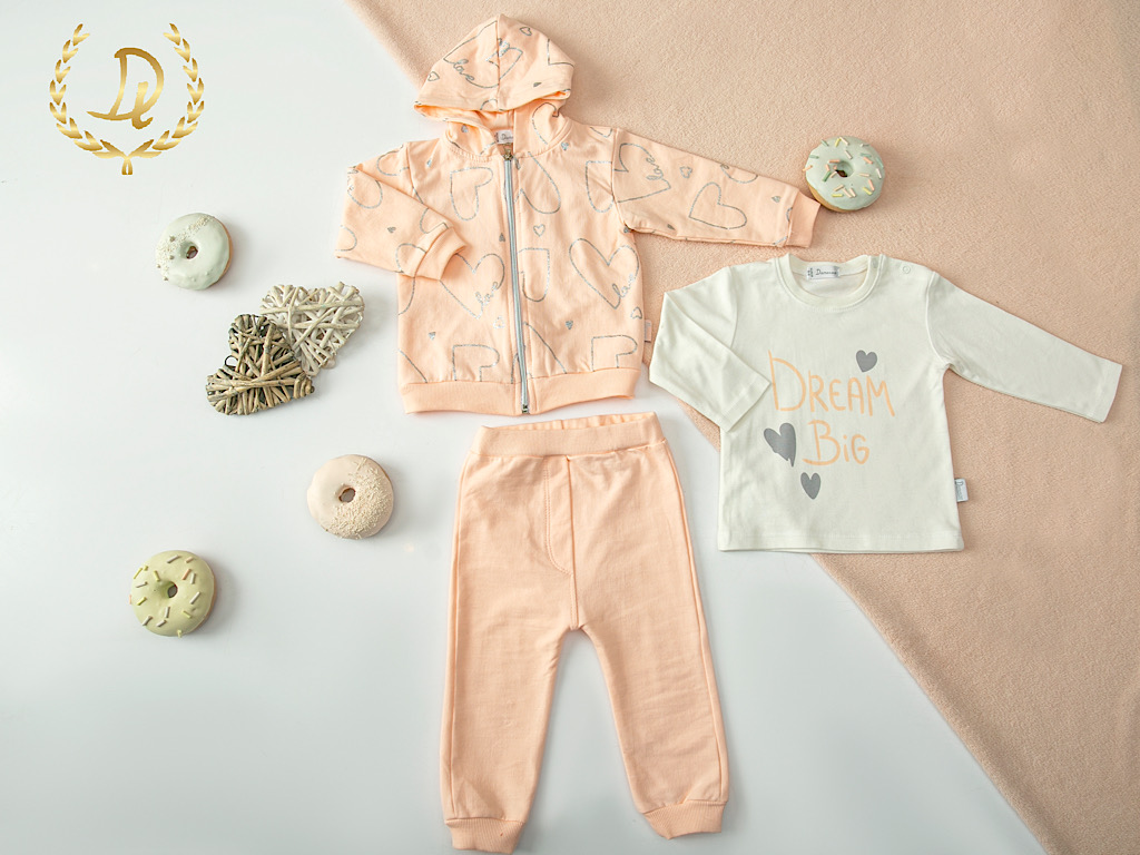 ست سه تکه سویشرت و بلوز و شلوار نوزادی دخترانه طرح قلب دانالو Danaloo