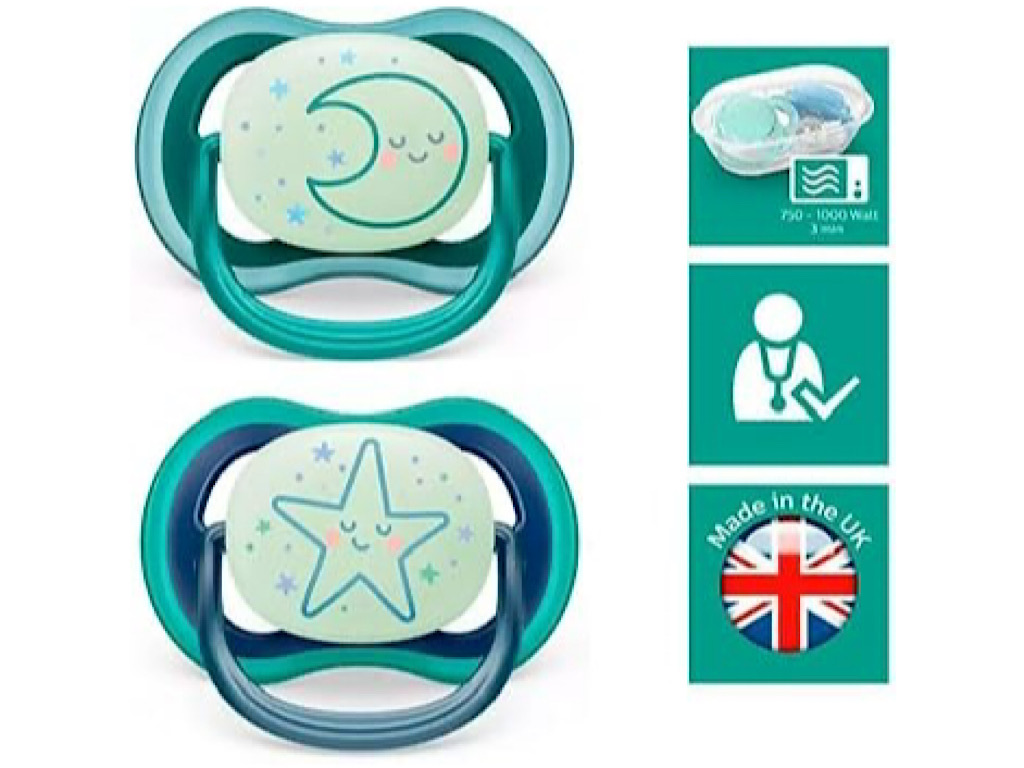 پستانک ارتودنسی  شب تاب دو عددی نوزادی 18-6 ماه مدل ultra air فیلیپس اونت philips avent