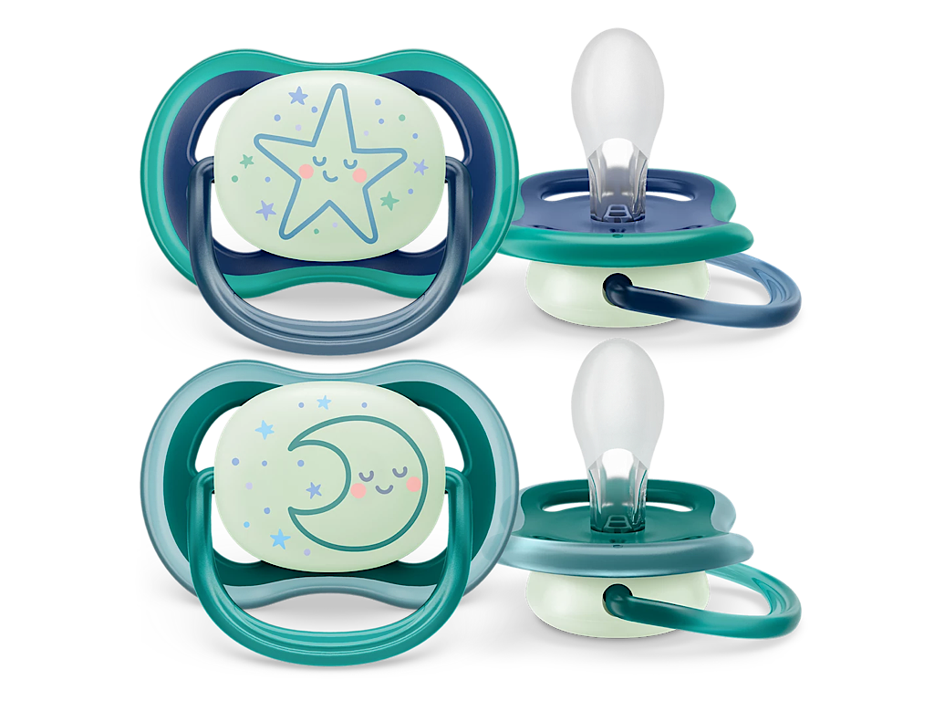 پستانک ارتودنسی  شب تاب دو عددی نوزادی 18-6 ماه مدل ultra air فیلیپس اونت philips avent