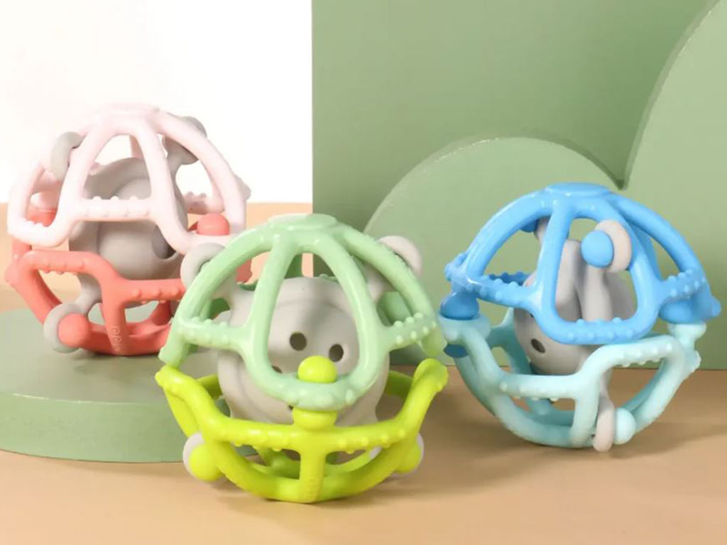 دندان گیر توپی سیلیکونی جغجغه ای اسباب بازی