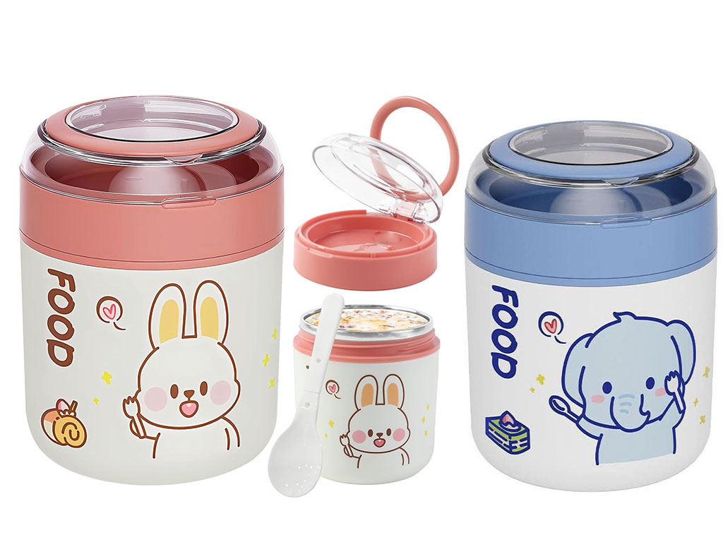 فلاسک و ظرف غذا استیل حجم 530 میلی لیتر طرح حیوانات Tedemei