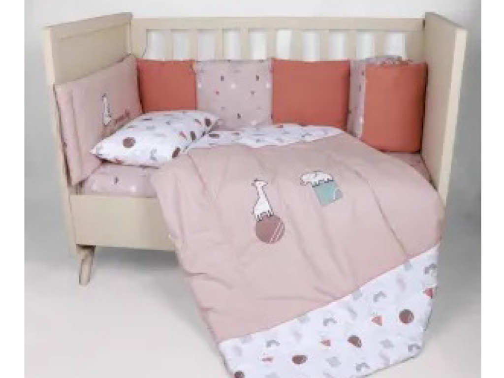 سرویس تخت خواب نوزادی طرح سیرک نسکافه ای آجری  الا ELA