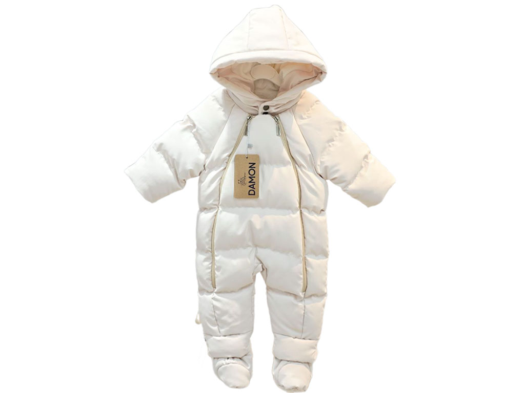 کاپشن سرهمی کلاه دار نوزادی رنگ شیری دامون Damon