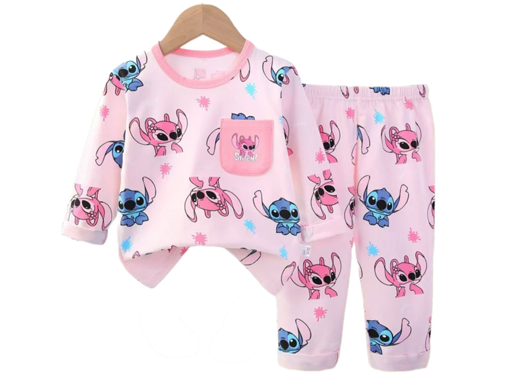 بلوز و شلوار راحتی دخترانه رنگ صورتی روشن طرح استیچ