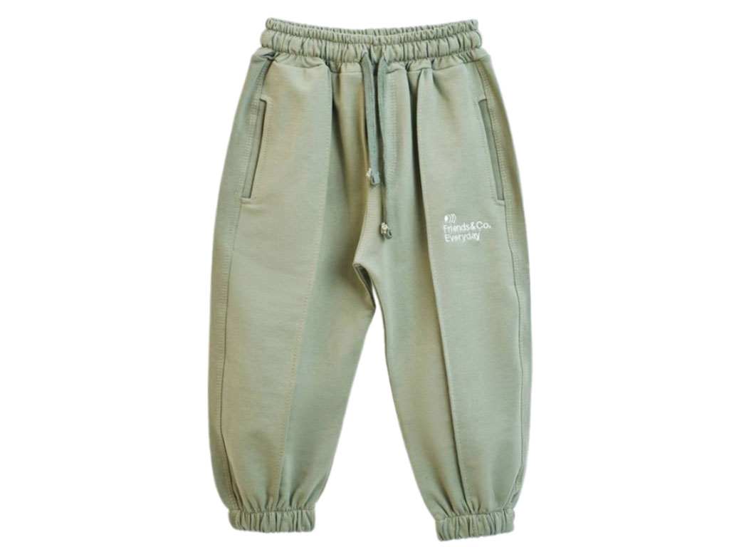 شلوار راحتی دورس مدل جاگر رنگ سبز زیتونی طرح friends and co بشیر Bashir