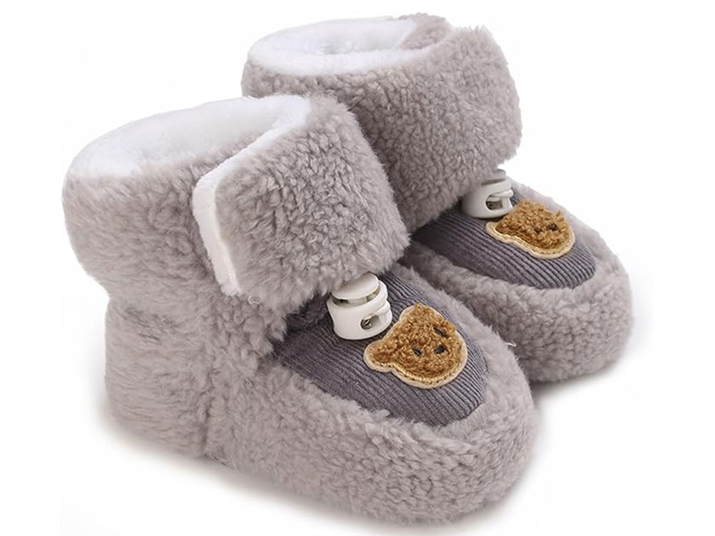 پاپوش ساق دار زمستانی استپ دار توکرکی رنگ طوسی طرح خرس تدی