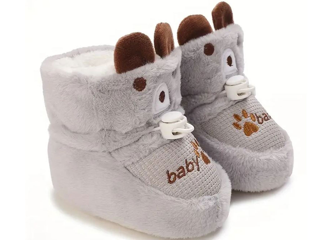 پاپوش ساق دار زمستانی استپ دار توکرکی رنگ طوسی طرح خرس baby