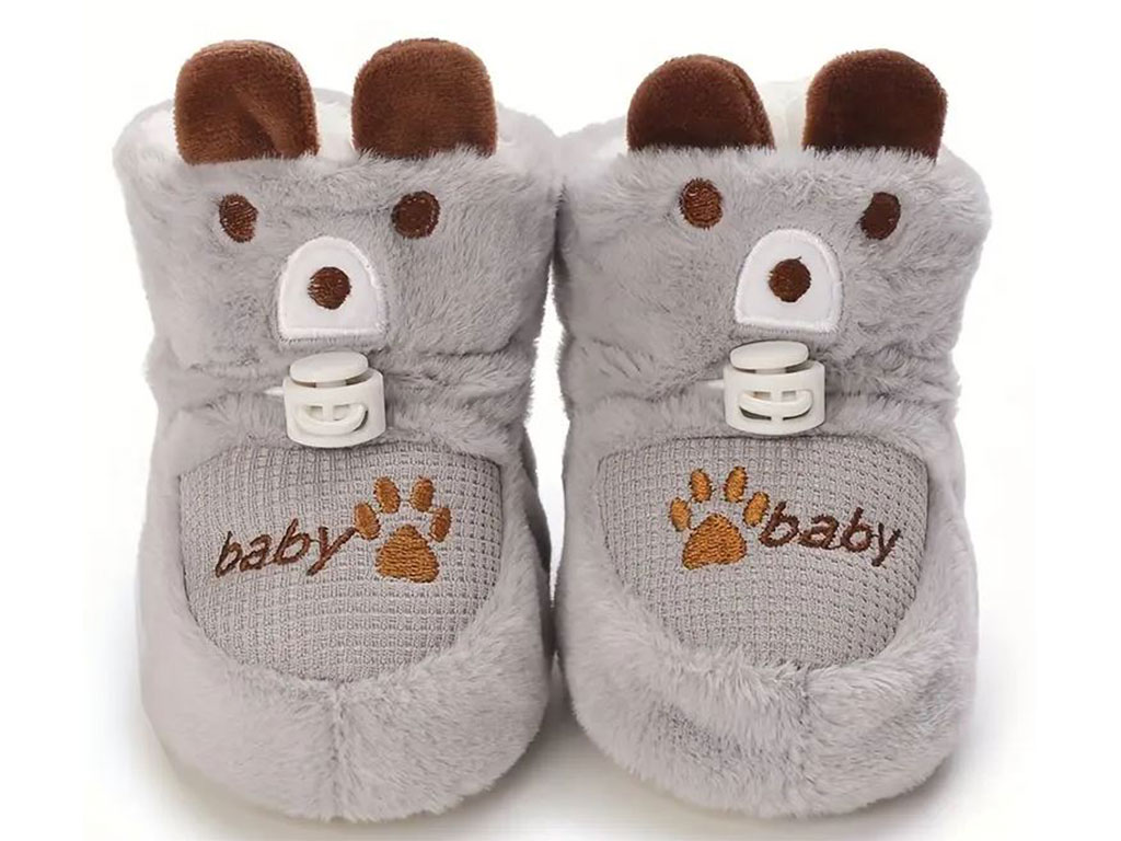 پاپوش ساق دار زمستانی استپ دار توکرکی رنگ طوسی طرح خرس baby