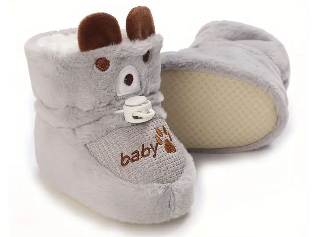 پاپوش ساق دار زمستانی استپ دار توکرکی رنگ طوسی طرح خرس baby
