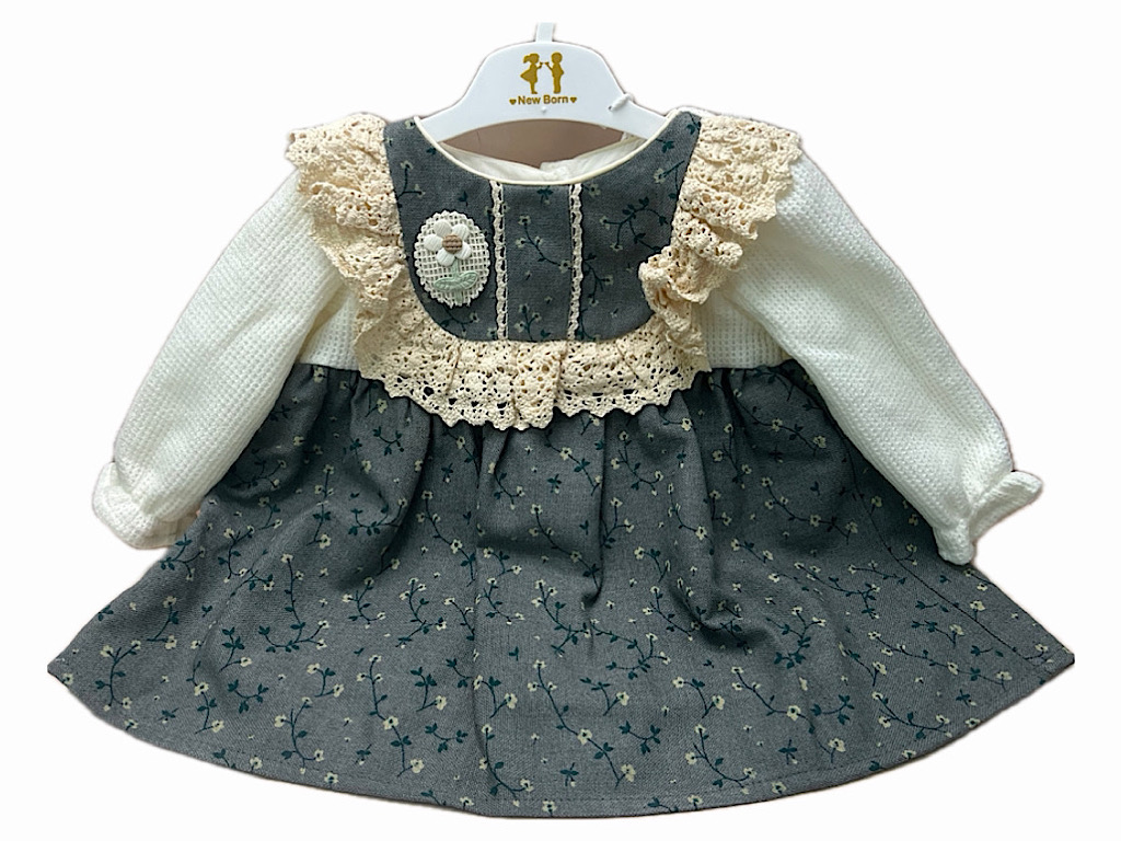 پیراهن دخترانه رنگ خاکستری طرح گل های رنگی