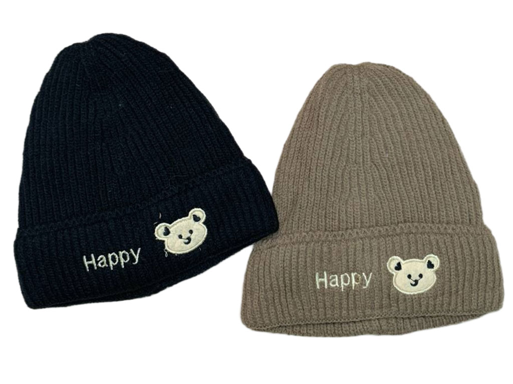 کلاه بافت لبه دوبل طرح خرس Happy (دور سر 40)