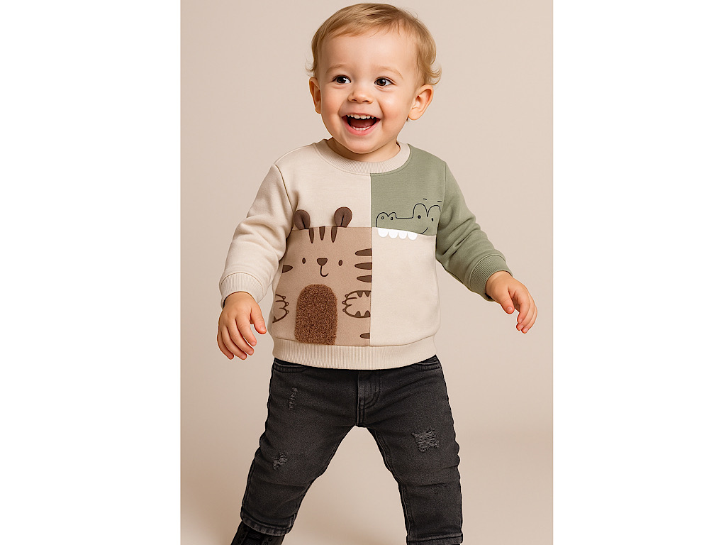 ست بلوز تو کرک با شلوار جین دودی نوزادی طرح Ayrik پاپو papo