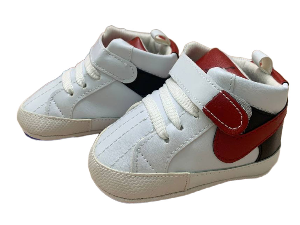 پاپوش استپ دار نوزادی مدل ساق دار رنگ سفید طرح نایک