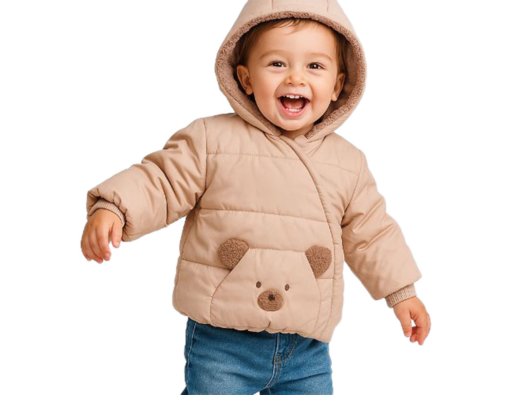 کاپشن توکرکی کلاهدار نوزادی رنگ نسکافه ای طرح Horan پاپو papo