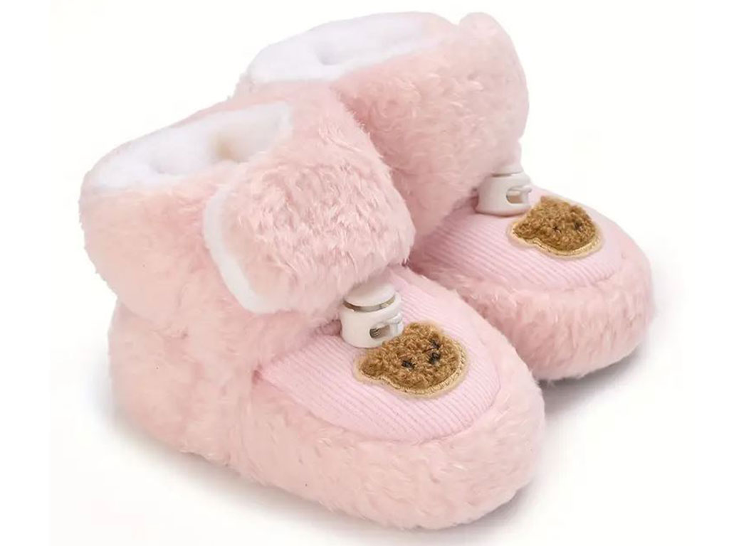 پاپوش ساق دار زمستانی استپ دار توکرکی رنگ صورتی طرح خرس تدی