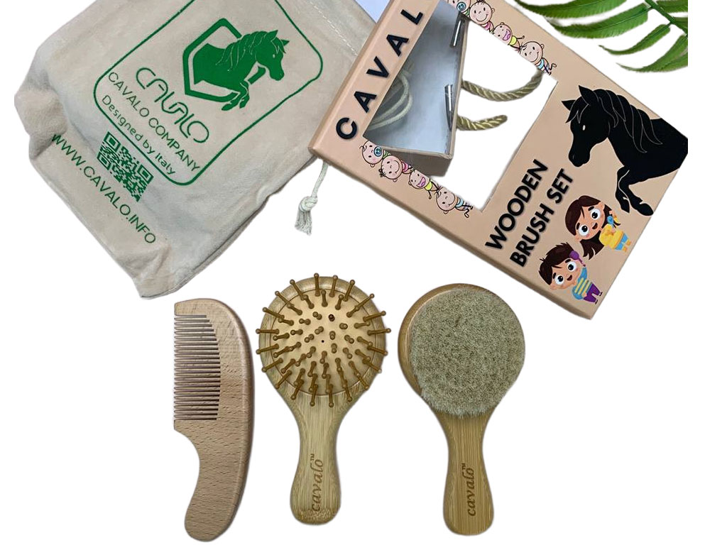 ست شانه و برس چوبی نوزادی کاوالو cavalo