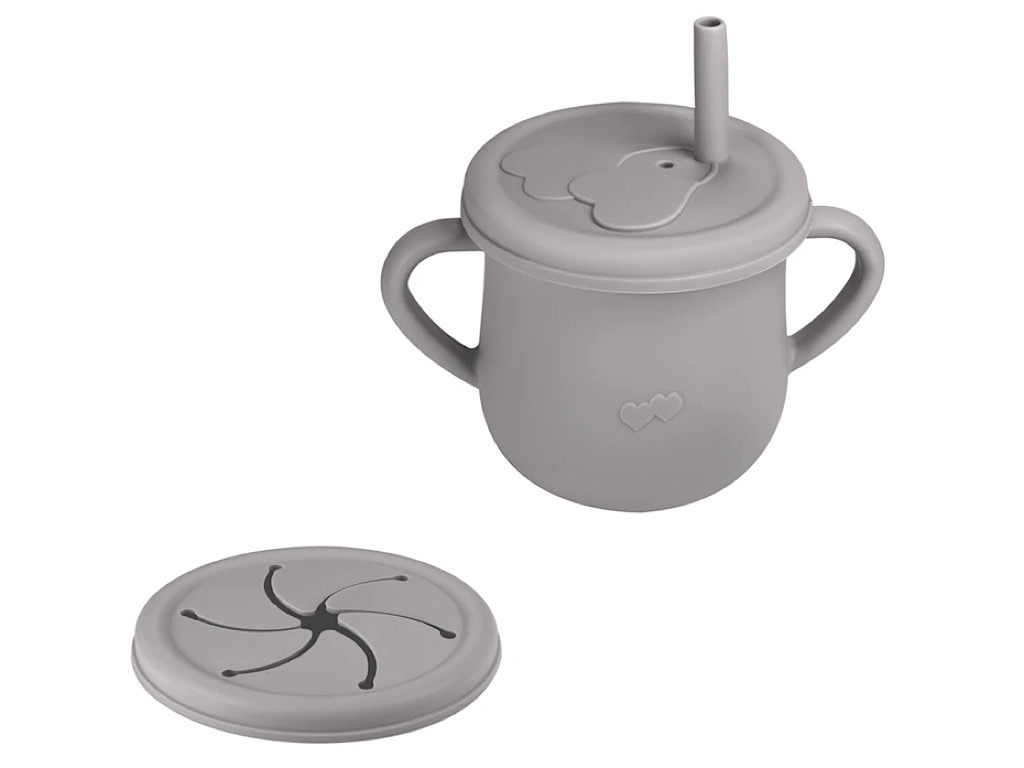 لیوان سیلیکونی نی دار دو کاره دارای درب اسنک خوری Huggy Buggy