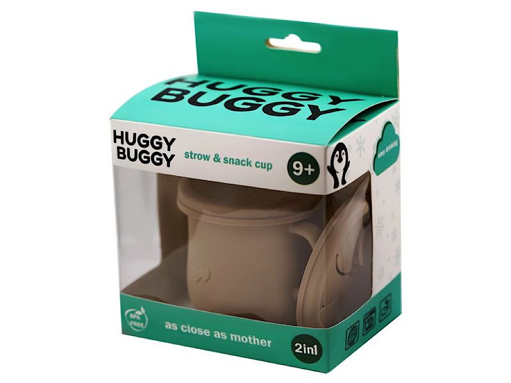 لیوان سیلیکونی نی دار دو کاره دارای درب اسنک خوری Huggy Buggy