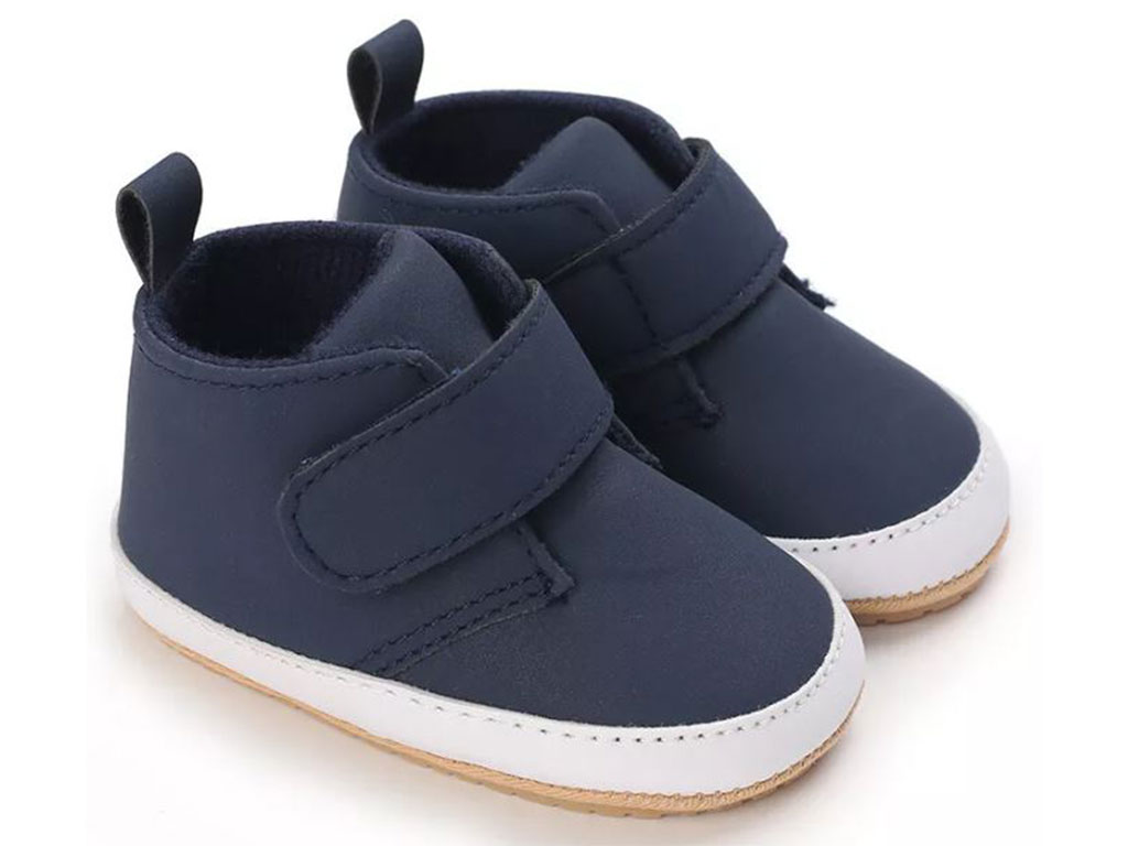 پاپوش نیم ساق استپ دار نوزادی مدل چسبی رنگ سرمه ای