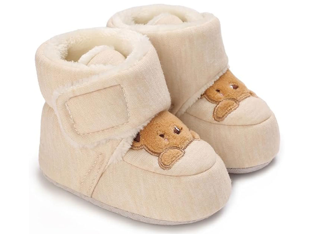 پاپوش ساق دار زمستانی استپ دار توکرکی رنگ کرم روشن طرح خرس قهوه ای