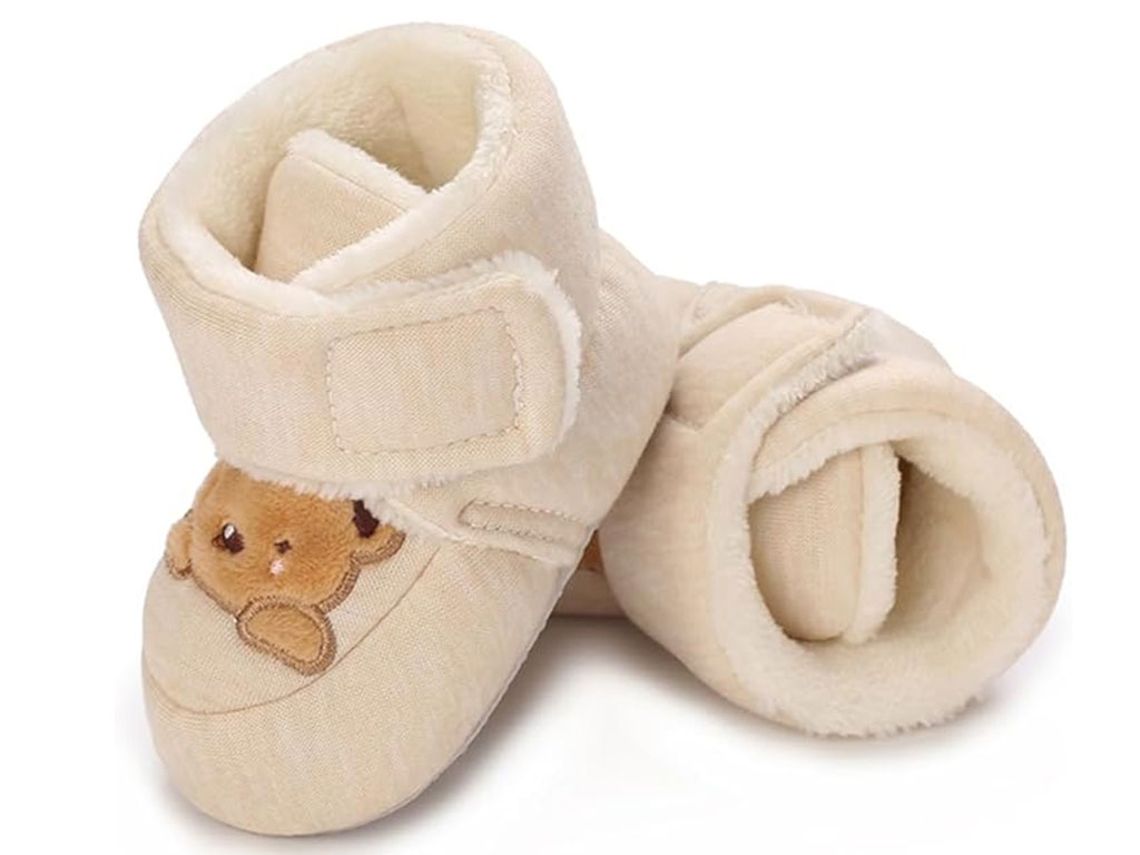 پاپوش ساق دار زمستانی استپ دار توکرکی رنگ کرم روشن طرح خرس