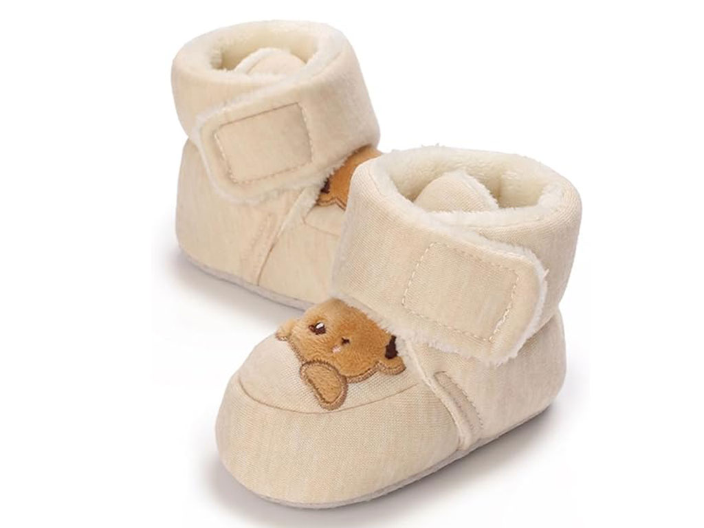 پاپوش ساق دار زمستانی استپ دار توکرکی رنگ کرم روشن طرح خرس