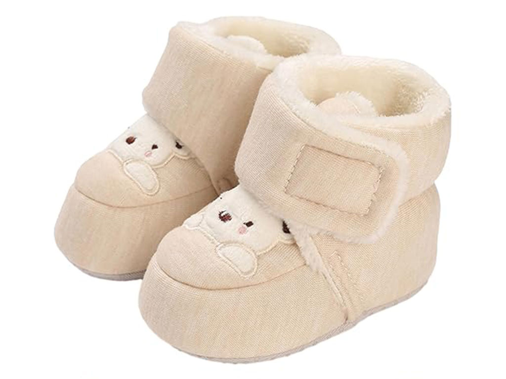 پاپوش ساق دار زمستانی استپ دار توکرکی رنگ کرم روشن طرح خرس شیری