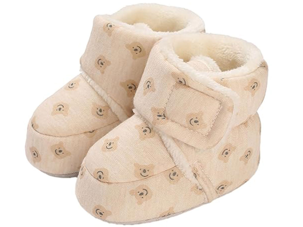 پاپوش ساق دار زمستانی استپ دار توکرکی رنگ کرم روشن طرح خرس خندان