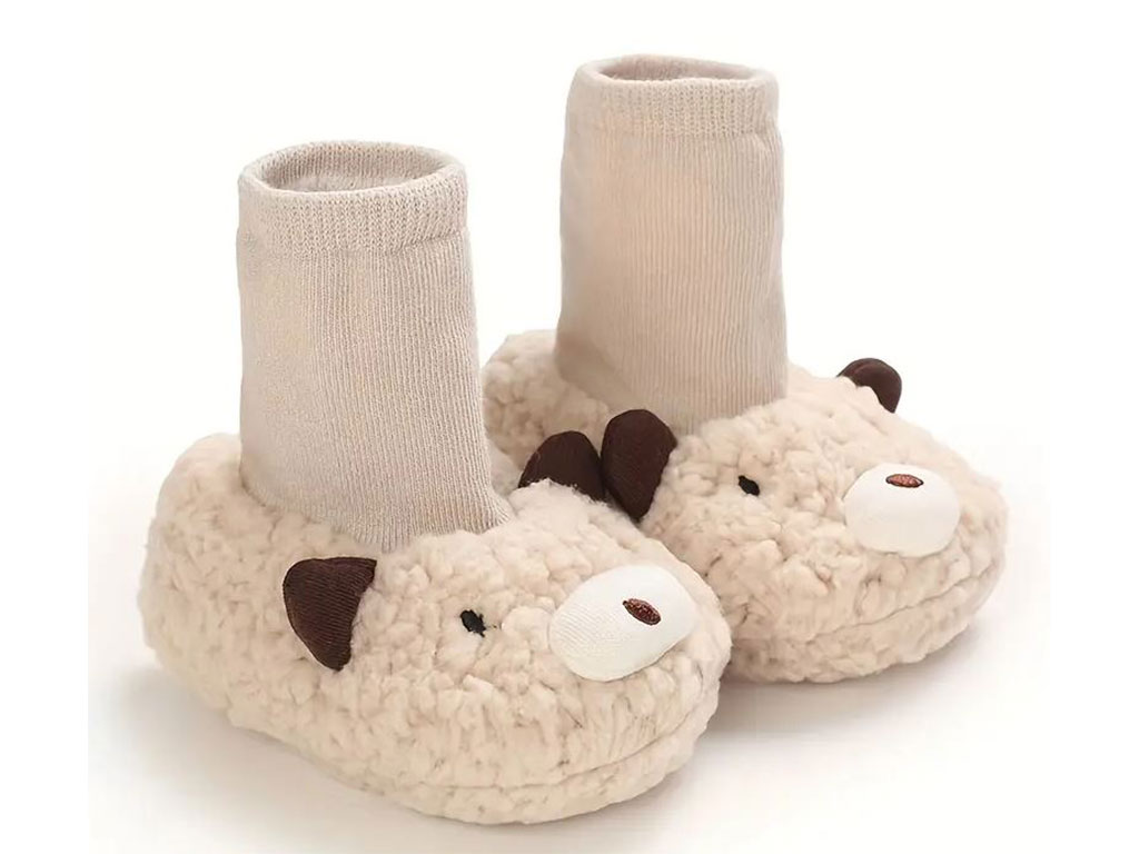 پاپوش توکرکی ساق دار نوزادی رنگ کرم طرح سگ