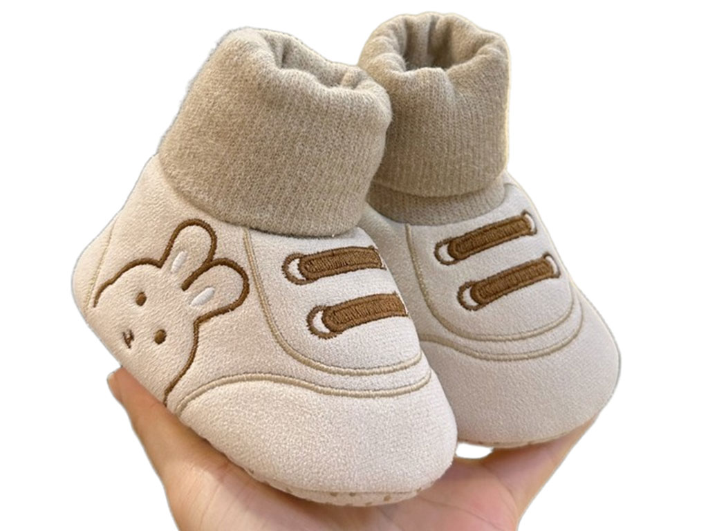 پاپوش ساق دار استپ دار نوزادی رنگ کرم روشن طرح خرگوش