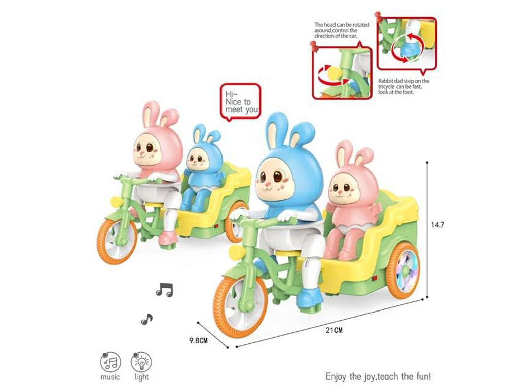 خرگوش موزیکال و چراغدار دوچرخه سوار اسباب بازی