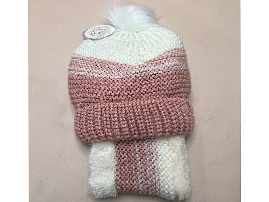 کلاه و شال دورگردنی بافت زمستانی توکرکی طرح shoan پاپو papo (دور سر 38cm)