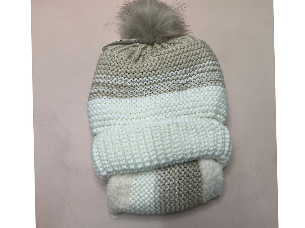 کلاه و شال دورگردنی بافت زمستانی توکرکی طرح shoan پاپو papo (دور سر 38cm)