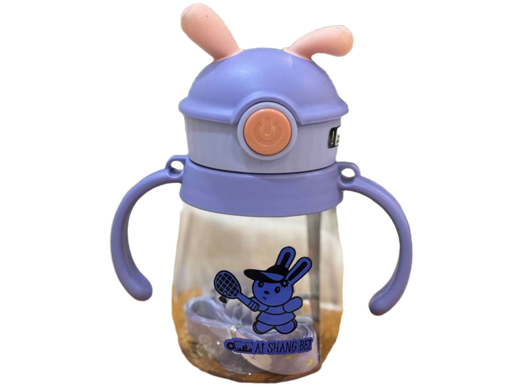 لیوان نی دار دارای دسته و بند بلند حجم 400 میل طرح خرگوش ورزشکار