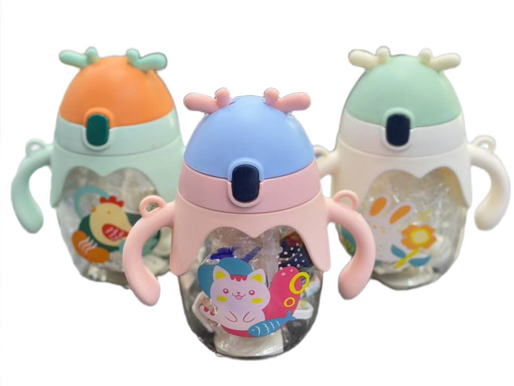 لیوان نی دار دارای دسته و بند بلند حجم 300 میل طرح شاخدار سیلیکونی