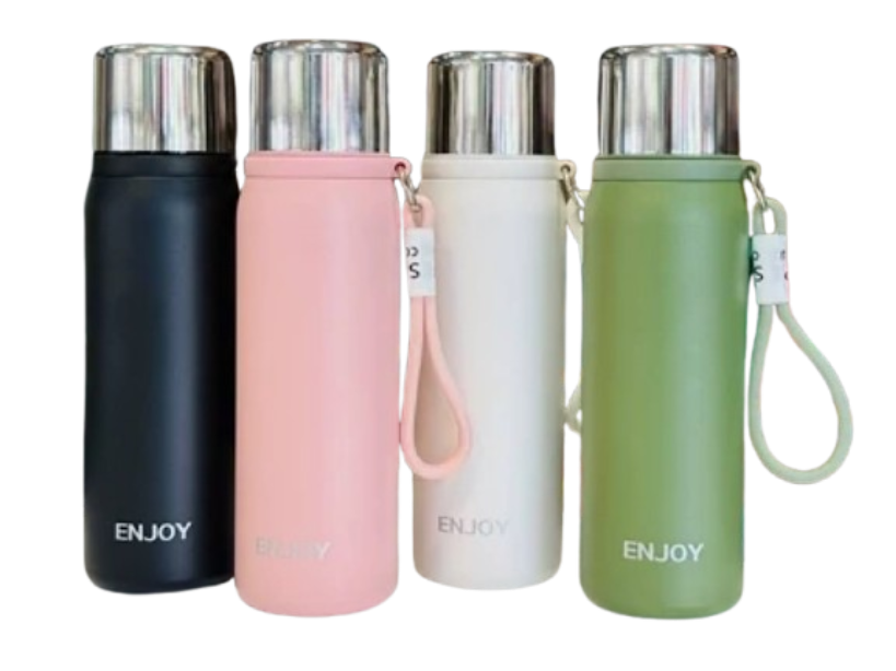 فلاسک استیل حجم 680 میلی لیتر دارای توری صافی و بند دستی Enjoy