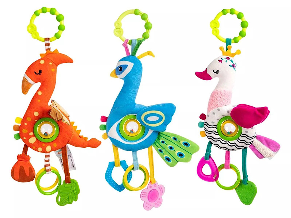 آویز تخت و کریر جغجغه ای و دندانگیر دار نوزادی طرح پرنده هپی مانکیHAPPY MONKEY