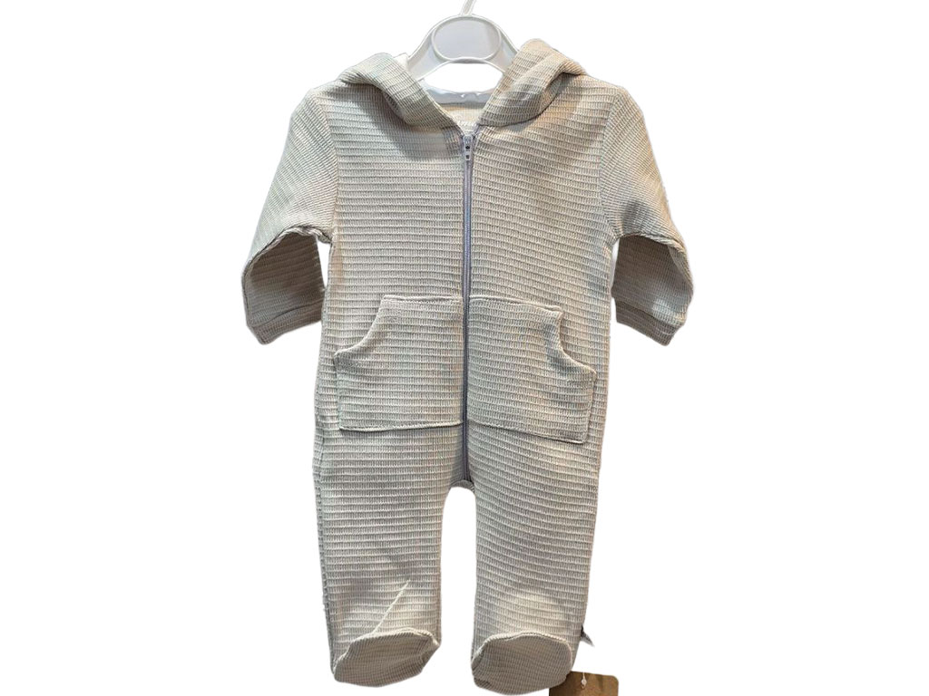 سرهمی جوراب و کلاه دار بیسکوییتی زیپ دار نوزادی رنگ استخوانی تیره دامون damon